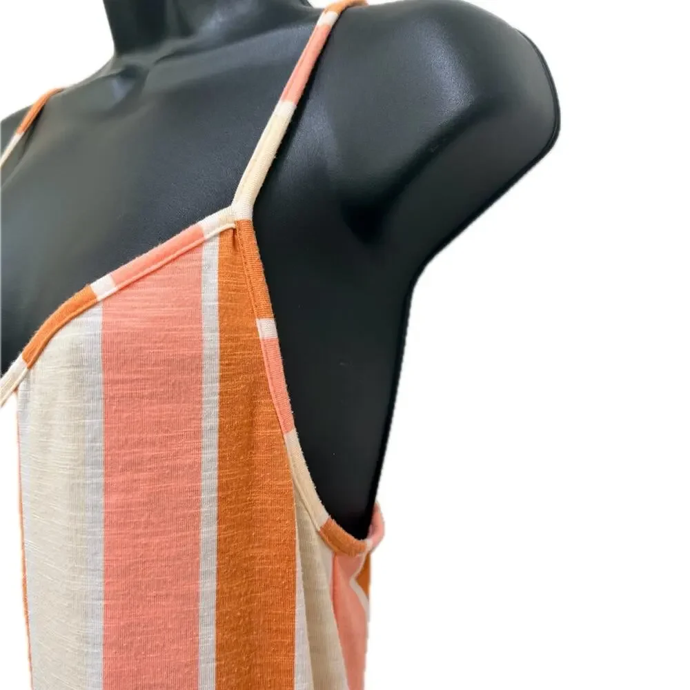 Roxy Coral Orange Stripe Sleeveless Midi Dress Size Medium - Picture 5 of 10